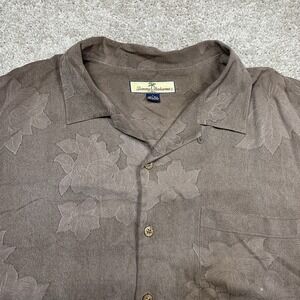 Tommy Bahama Button Up Men's L 100% Silk Brown Floral Hawaiian Tree Shirt